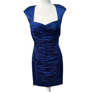 Calvin Klein Sheath Dress Royal Blue Ruched Front Size 10P